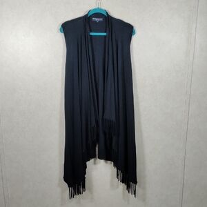 05139 Central Park West black sweater knit fringe trim vest S
